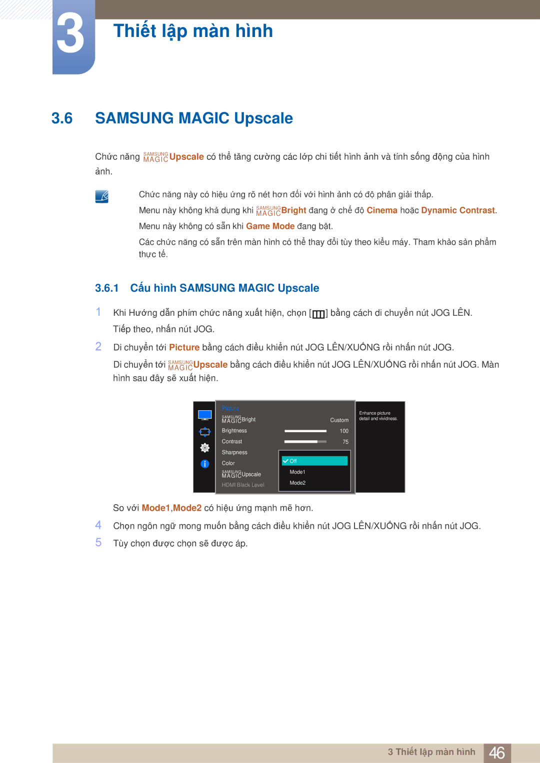 Samsung LS27E510CS/XV manual 1 Cấu hình Samsung Magic Upscale 