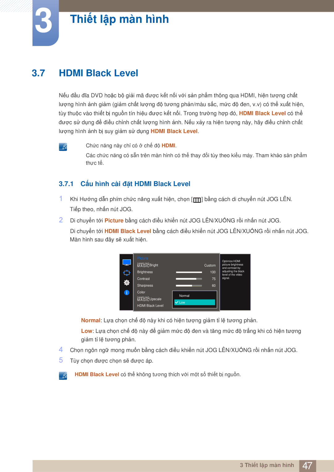 Samsung LS27E510CS/XV manual 1 Cấu hình cài đặt Hdmi Black Level 