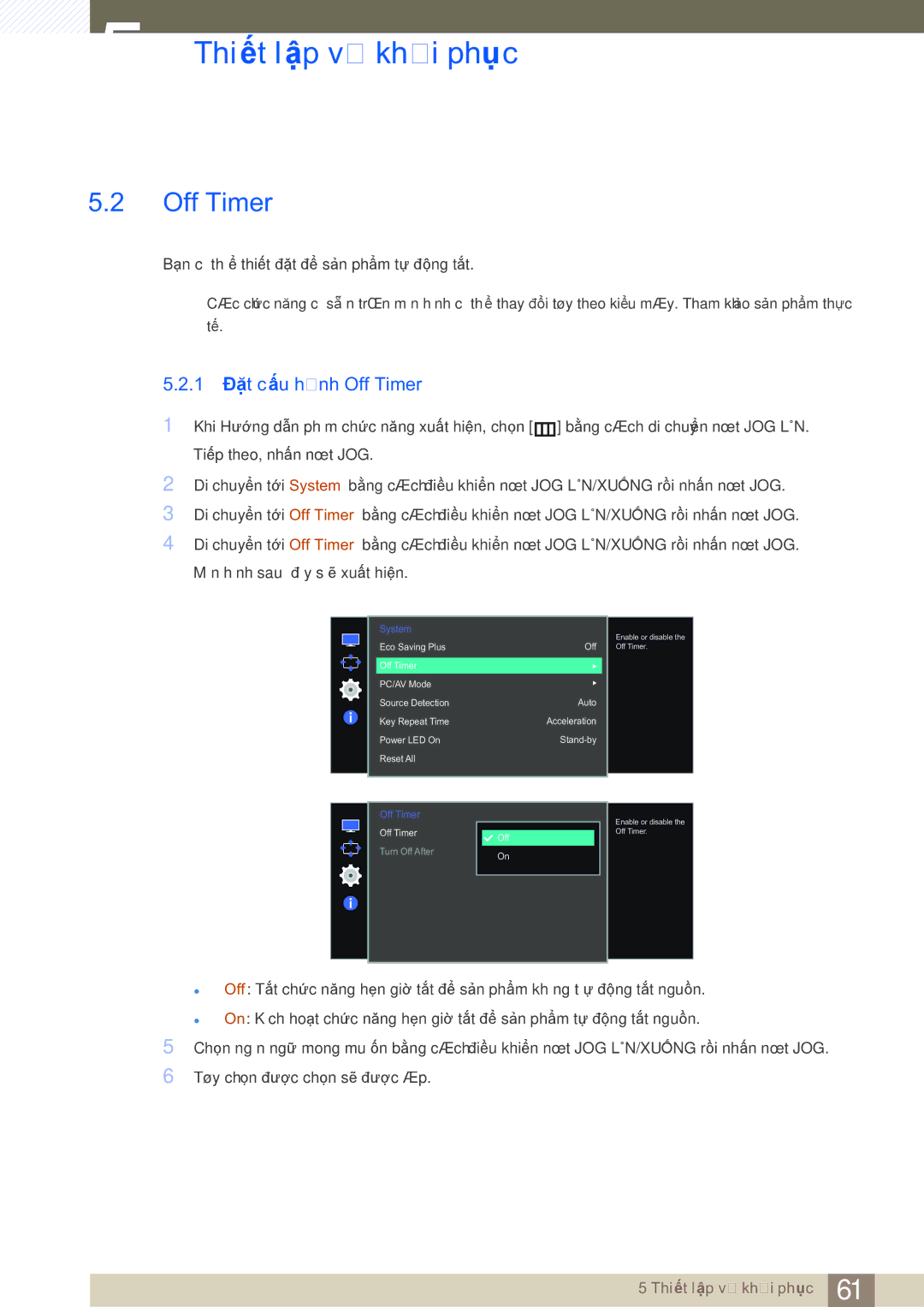 Samsung LS27E510CS/XV manual 1 Đặt cấu hình Off Timer 