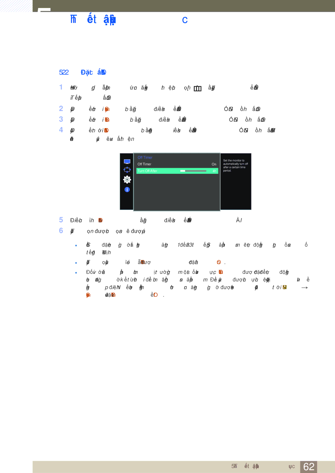 Samsung LS27E510CS/XV manual 2 Đặt cấu hình Turn Off After 