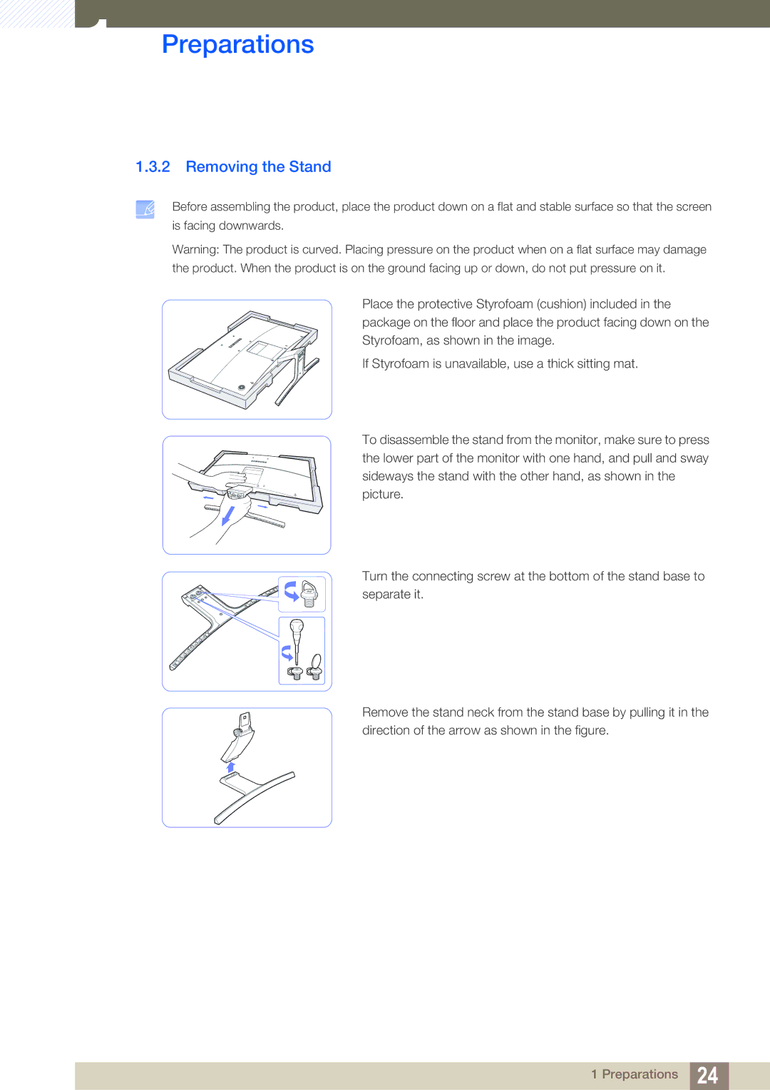 Samsung LS27E591CS/EN, LS27E591CS/XV, LS27E591CS/CI manual Removing the Stand 