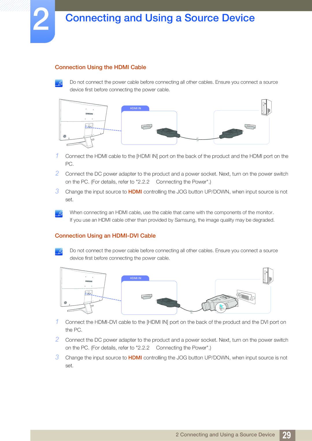 Samsung LS27E591CS/CI, LS27E591CS/EN, LS27E591CS/XV Connection Using the Hdmi Cable, Connection Using an HDMI-DVI Cable 