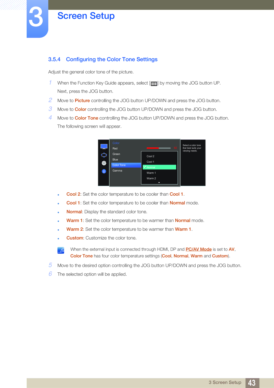 Samsung LS27E591CS/XV, LS27E591CS/EN, LS27E591CS/CI manual Configuring the Color Tone Settings 