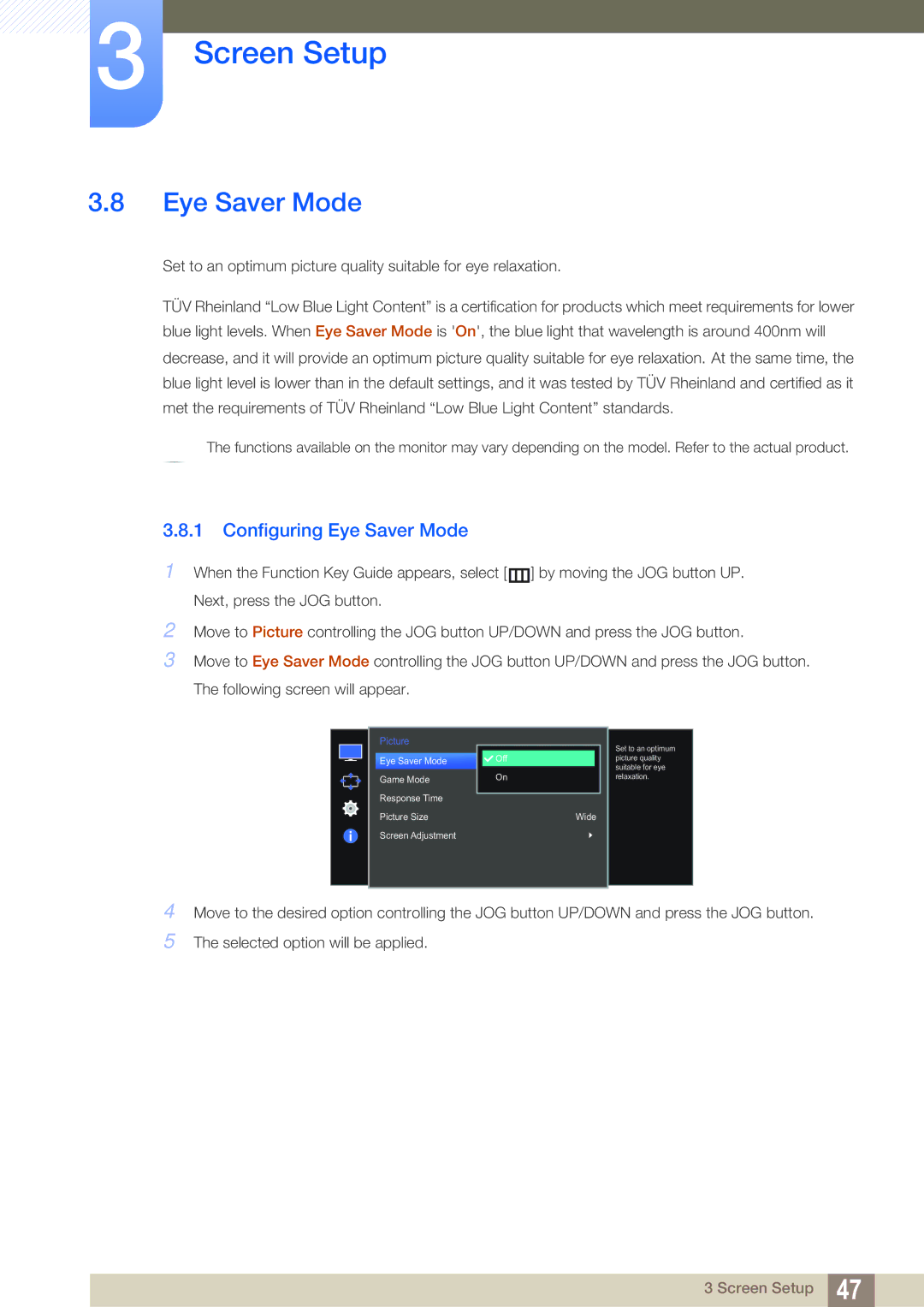 Samsung LS27E591CS/CI, LS27E591CS/EN, LS27E591CS/XV manual Configuring Eye Saver Mode 