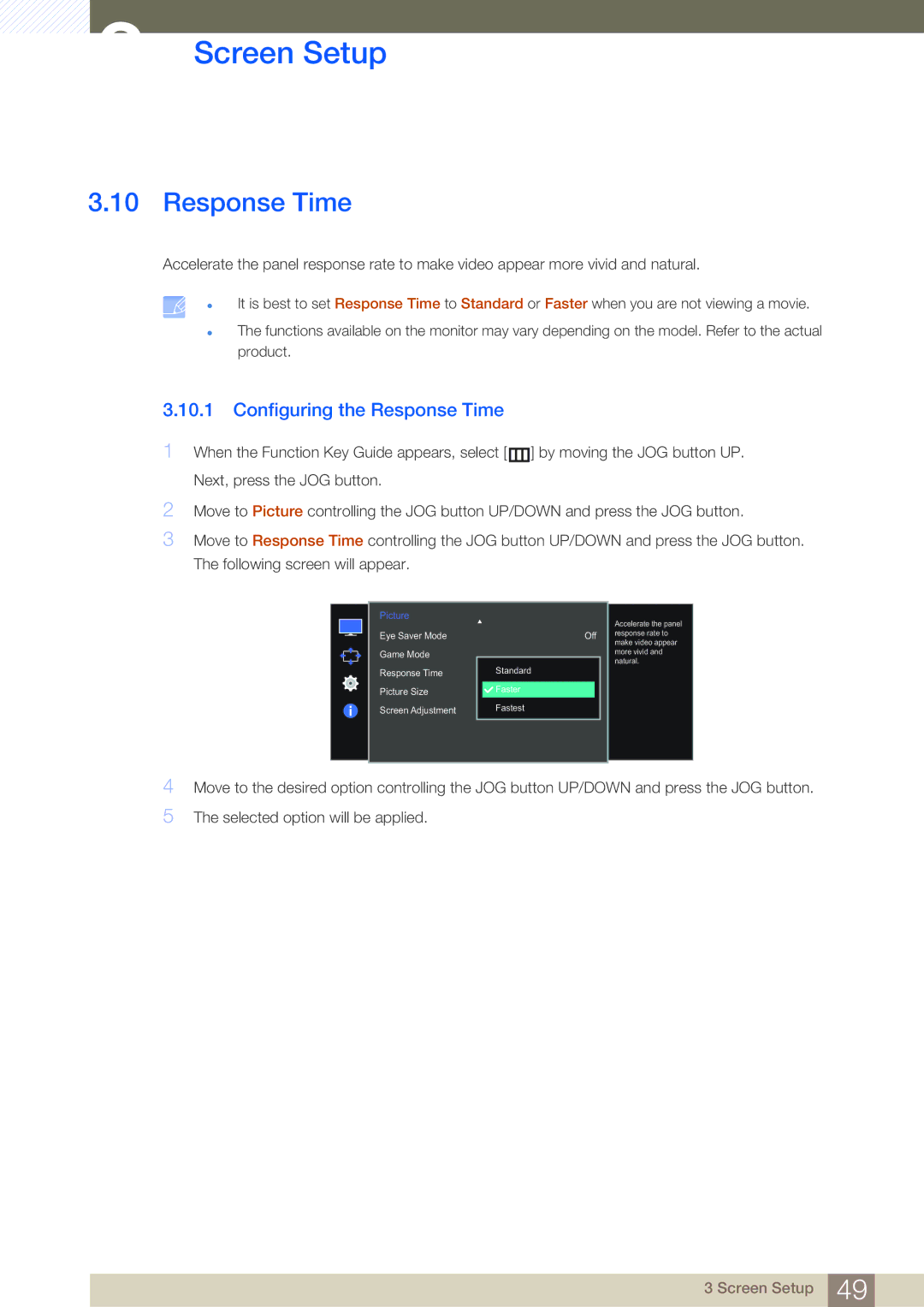 Samsung LS27E591CS/XV, LS27E591CS/EN, LS27E591CS/CI manual Configuring the Response Time 