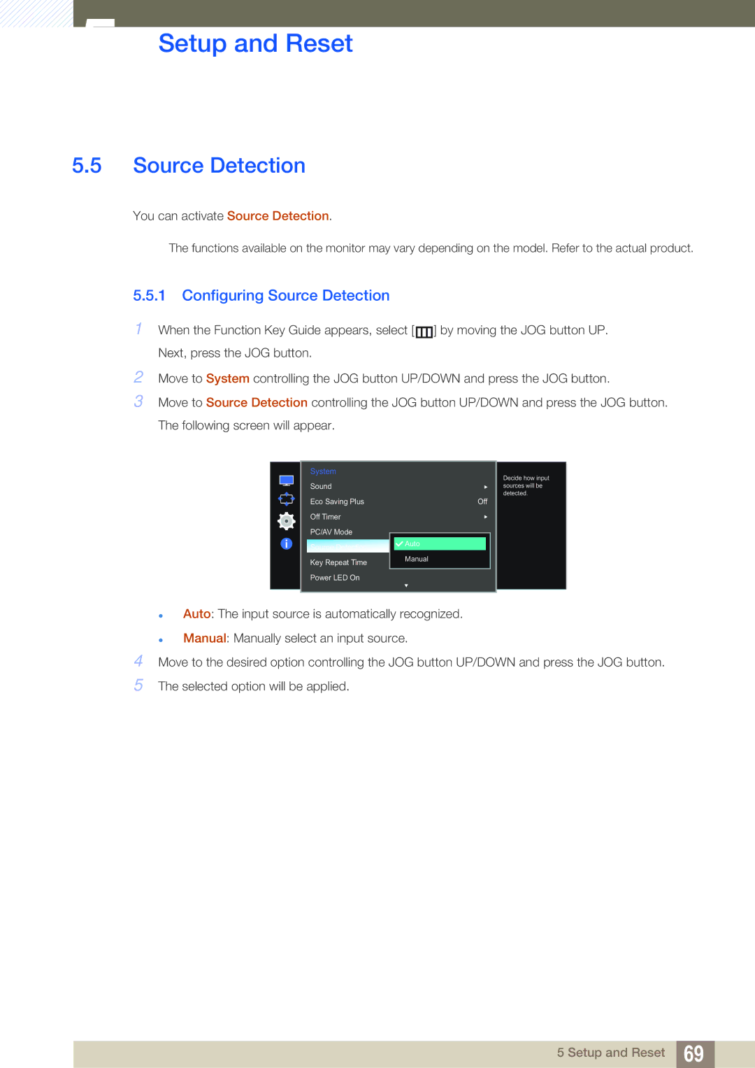 Samsung LS27E591CS/EN, LS27E591CS/XV, LS27E591CS/CI manual Configuring Source Detection 