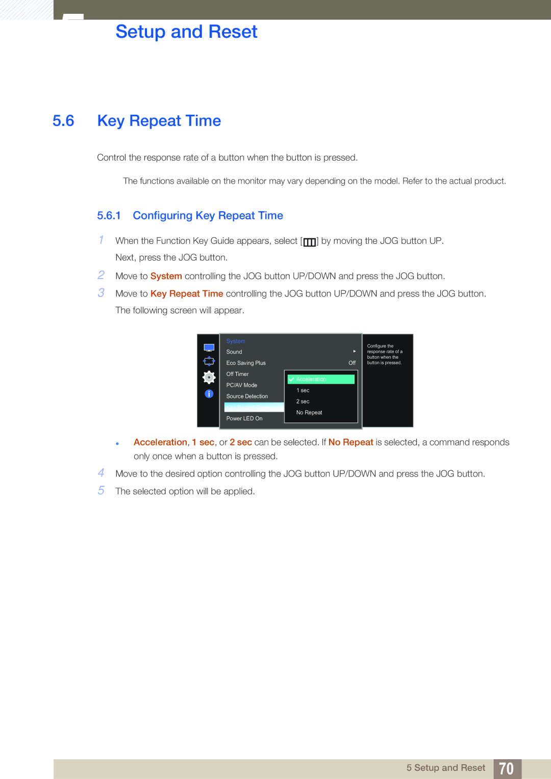 Samsung LS27E591CS/XV, LS27E591CS/EN, LS27E591CS/CI manual Configuring Key Repeat Time 