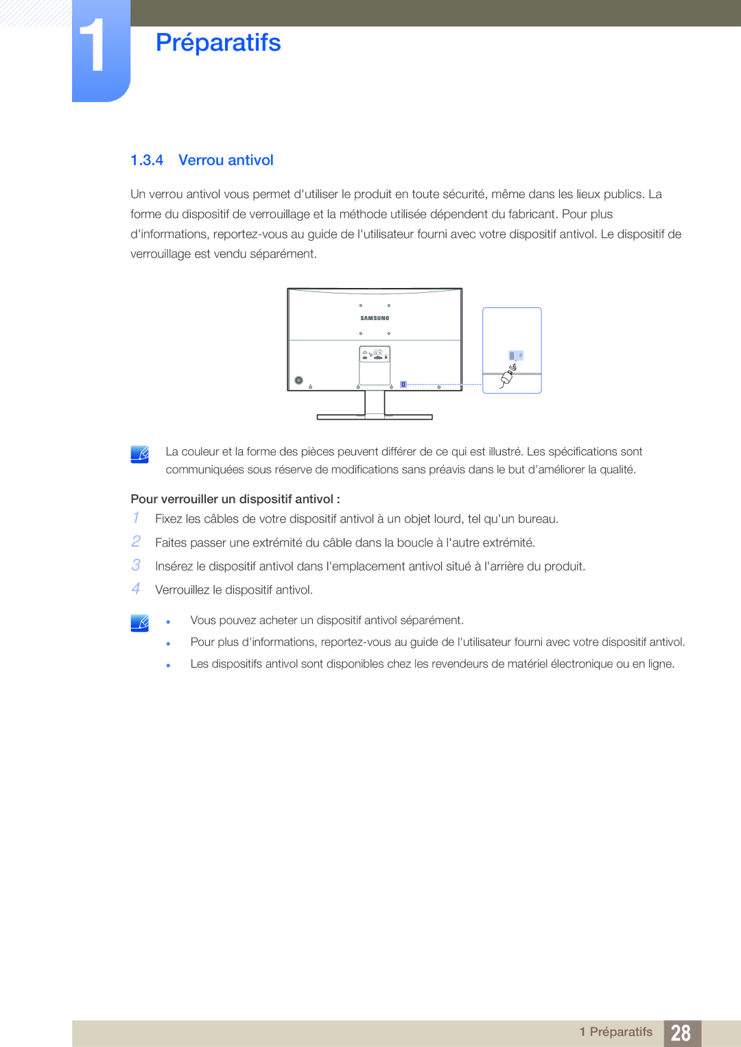 Samsung LS27E591CS/EN manual Verrou antivol 