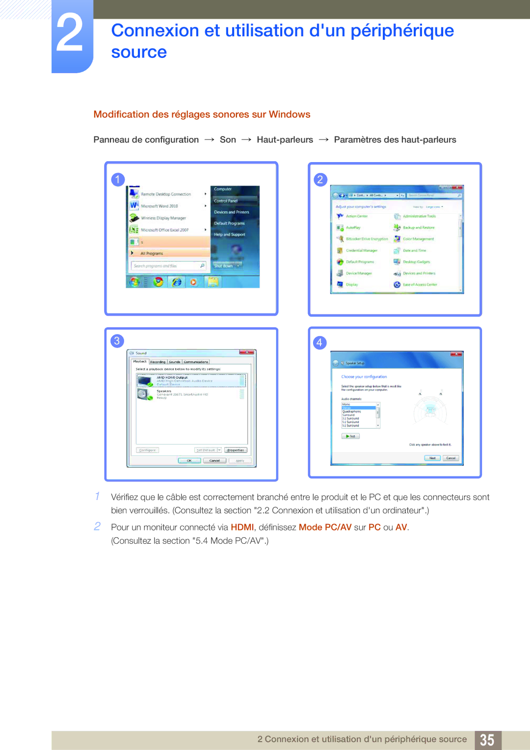 Samsung LS27E591CS/EN manual Modification des réglages sonores sur Windows 