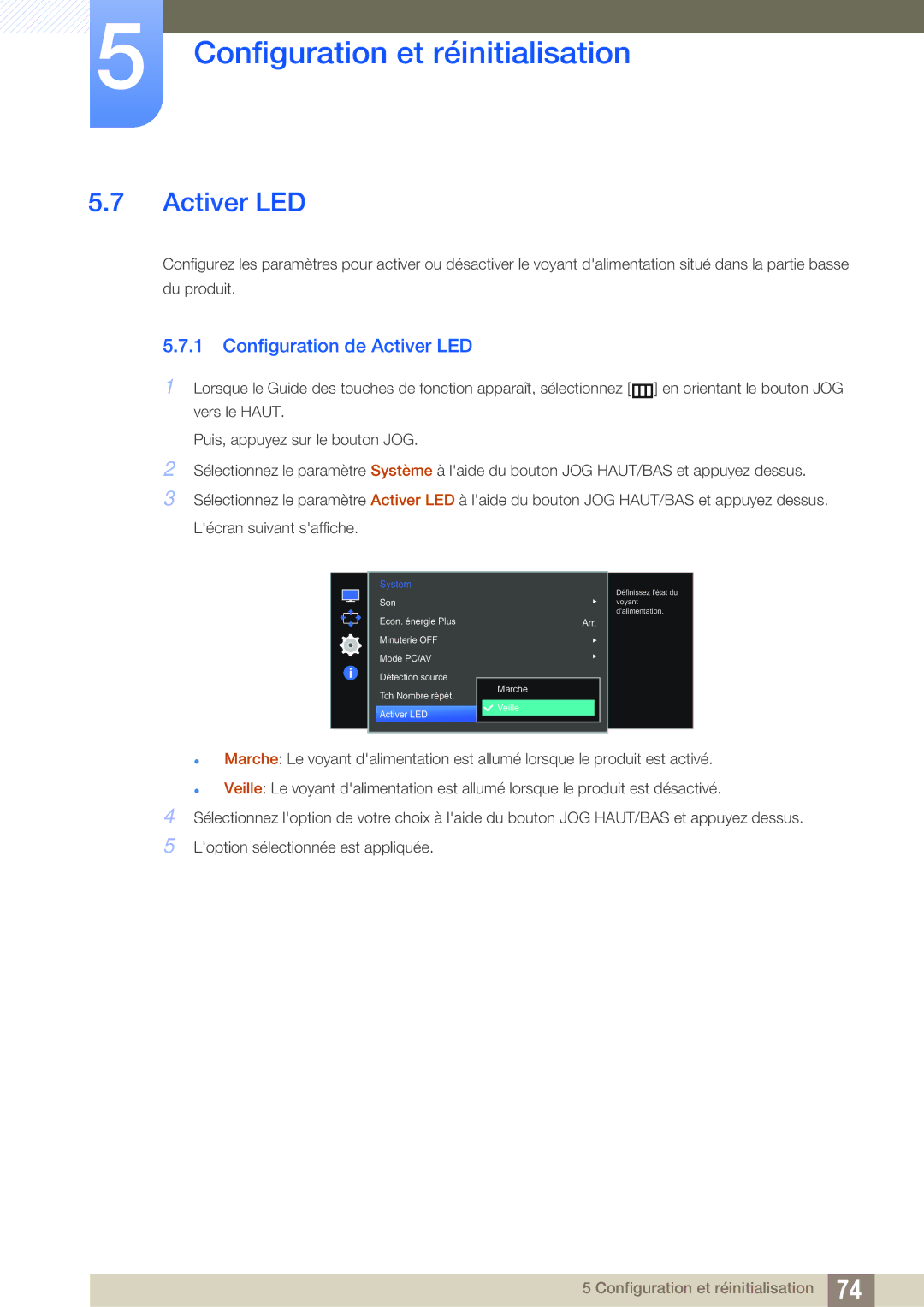 Samsung LS27E591CS/EN manual Configuration de Activer LED 