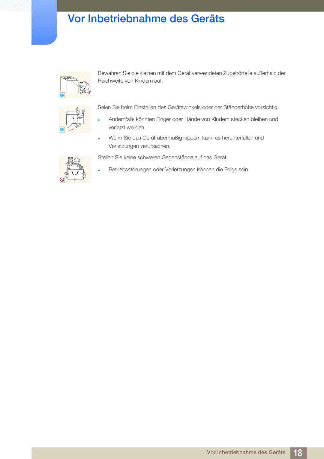 Samsung LS27E591CS/EN manual Vor Inbetriebnahme des Geräts 