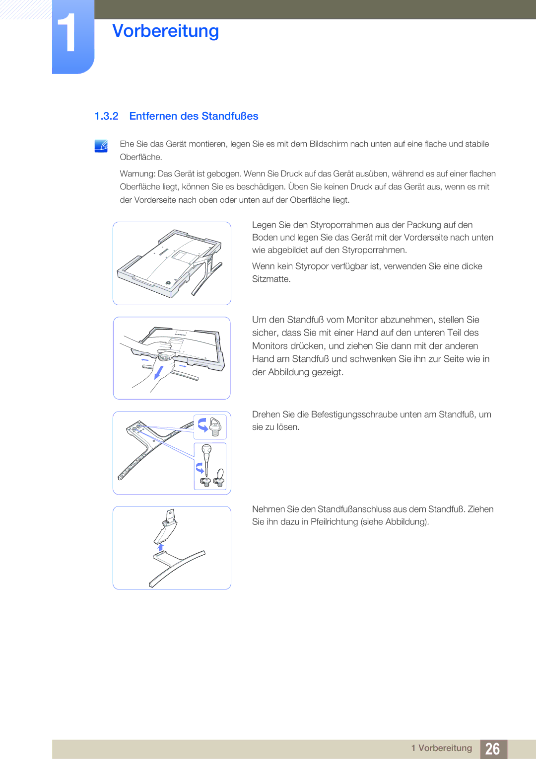 Samsung LS27E591CS/EN manual Entfernen des Standfußes 