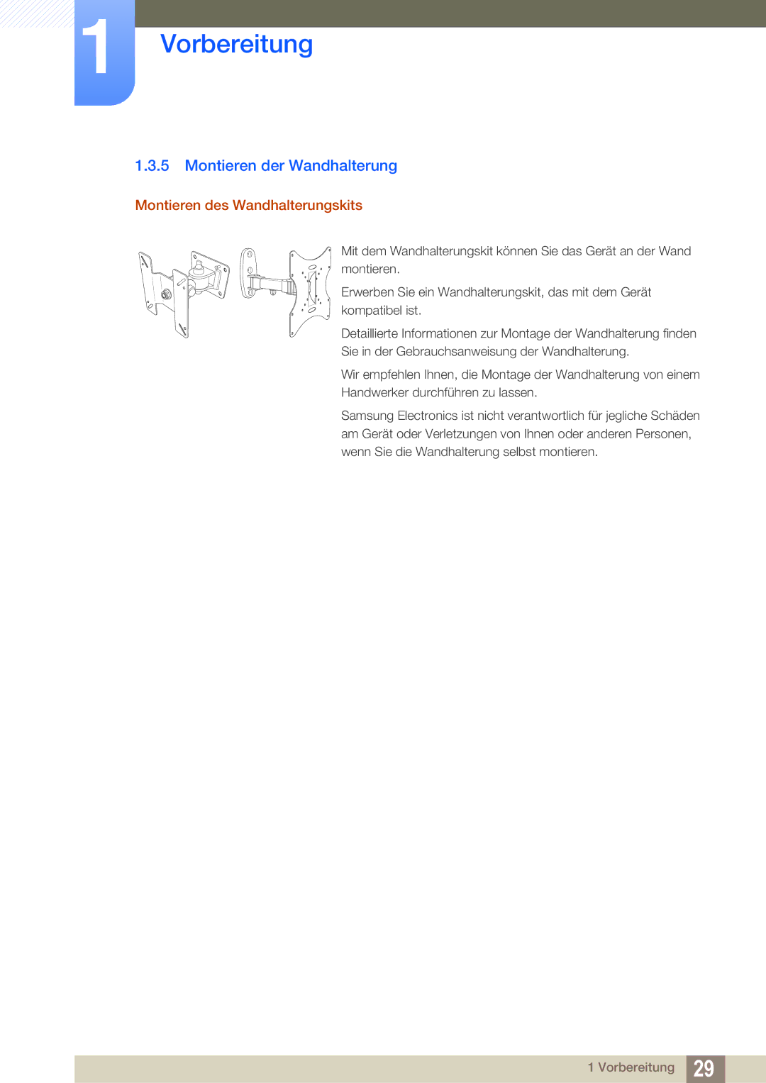 Samsung LS27E591CS/EN manual Montieren der Wandhalterung, Montieren des Wandhalterungskits 