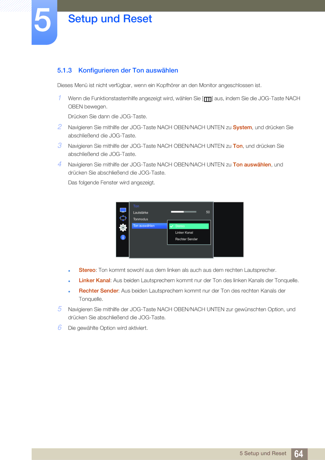 Samsung LS27E591CS/EN manual Konfigurieren der Ton auswählen 