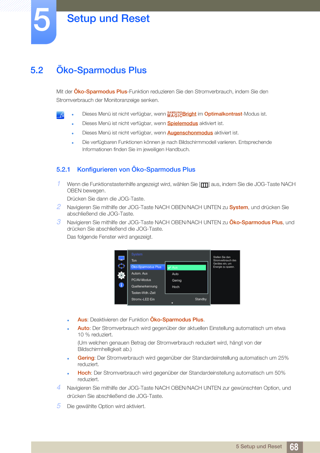 Samsung LS27E591CS/EN manual Konfigurieren von Öko-Sparmodus Plus 