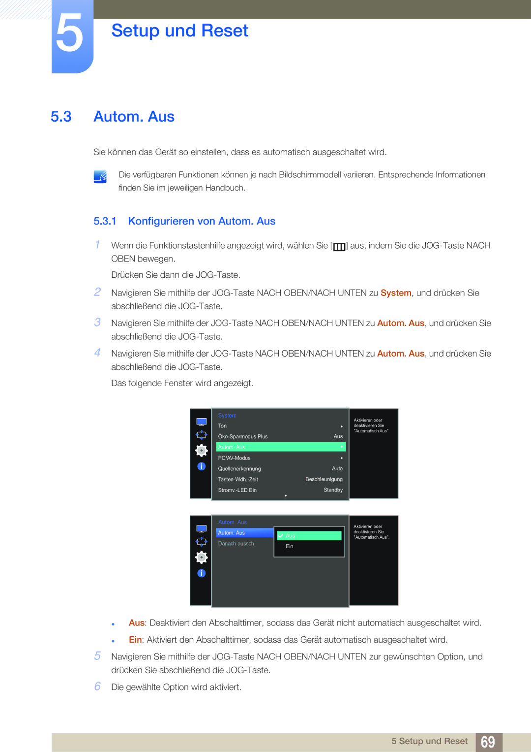 Samsung LS27E591CS/EN manual Konfigurieren von Autom. Aus 