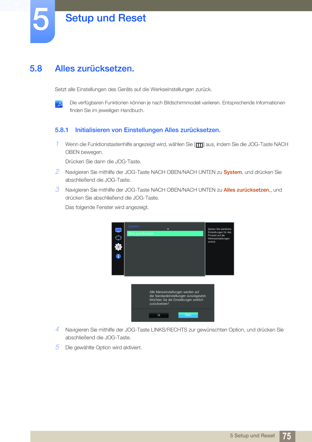 Samsung LS27E591CS/EN manual Initialisieren von Einstellungen Alles zurücksetzen 