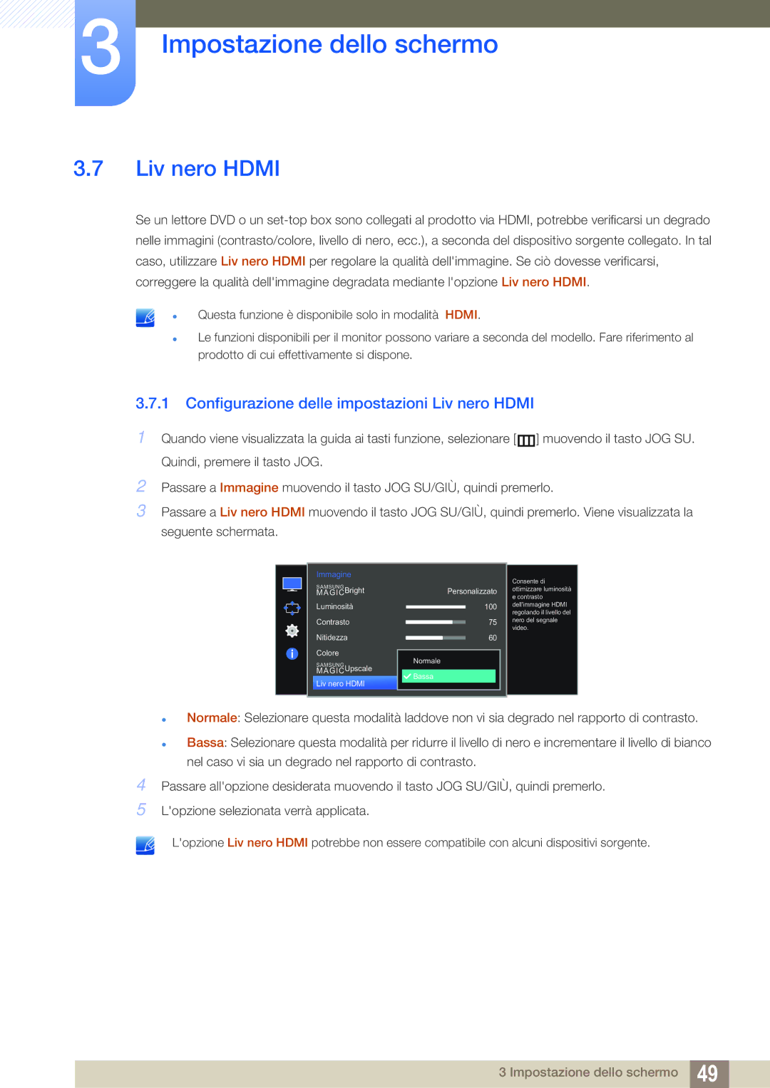 Samsung LS27E591CS/EN manual Configurazione delle impostazioni Liv nero Hdmi 