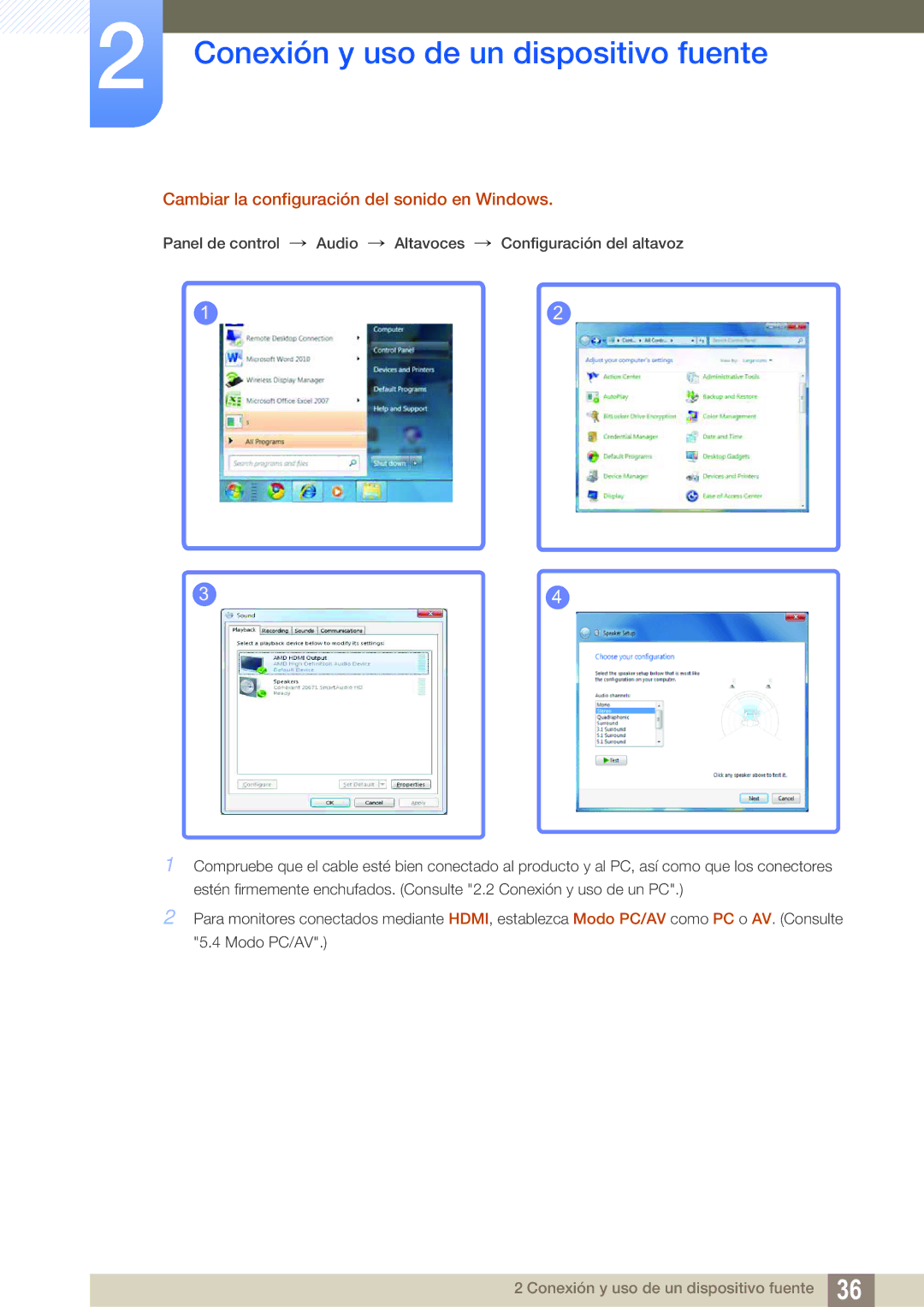 Samsung LS27E591CS/EN manual Cambiar la configuración del sonido en Windows 