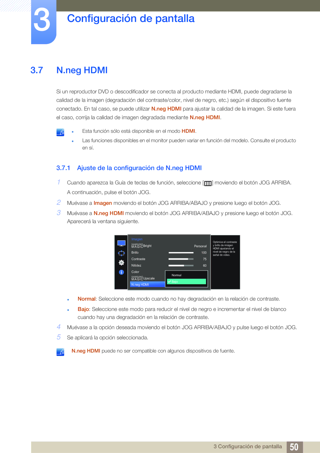 Samsung LS27E591CS/EN manual Ajuste de la configuración de N.neg Hdmi 