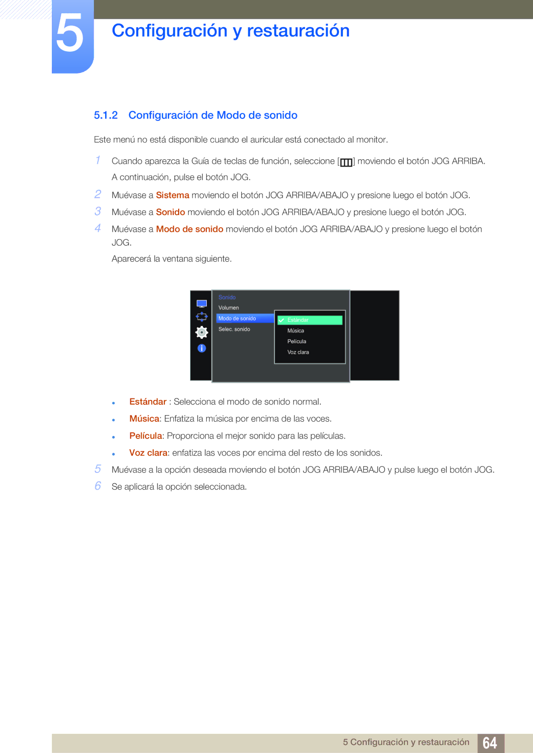 Samsung LS27E591CS/EN manual Configuración de Modo de sonido 