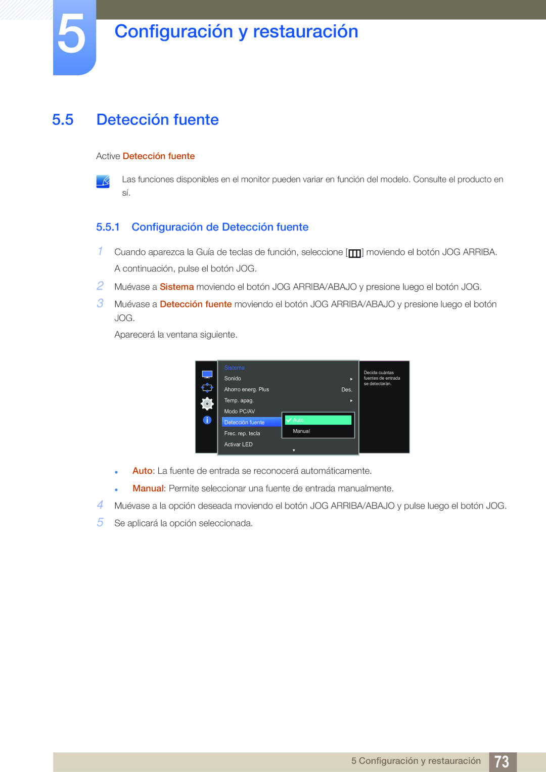 Samsung LS27E591CS/EN manual Configuración de Detección fuente 