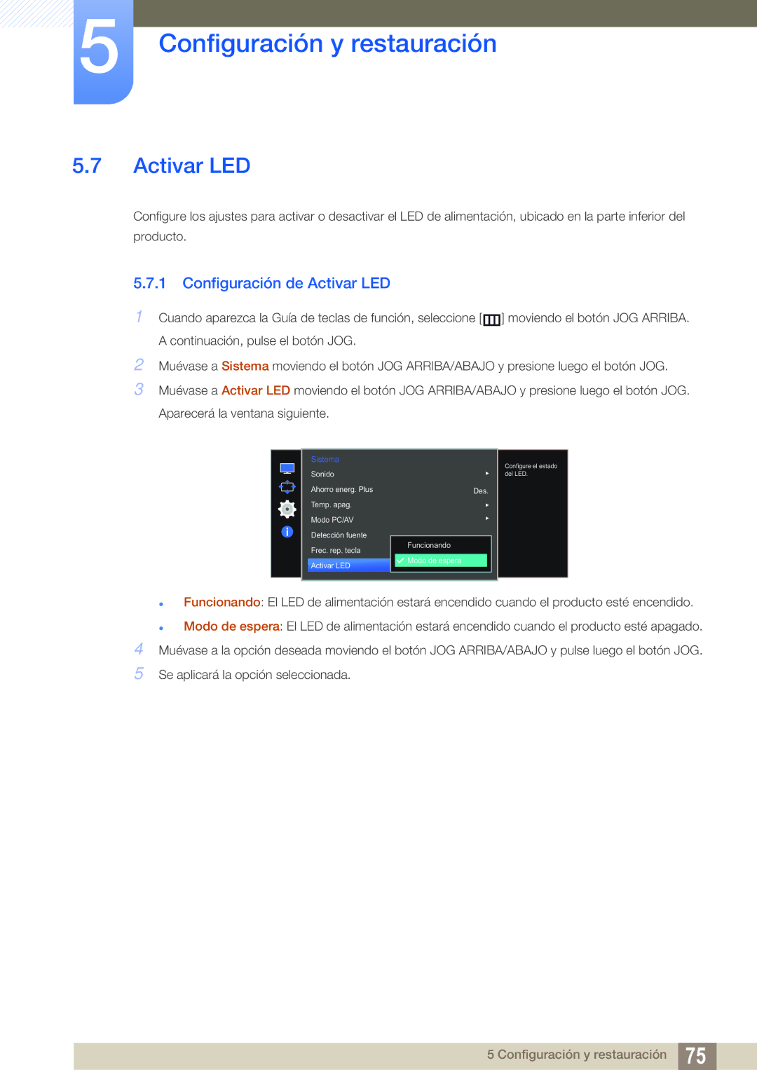 Samsung LS27E591CS/EN manual Configuración de Activar LED 