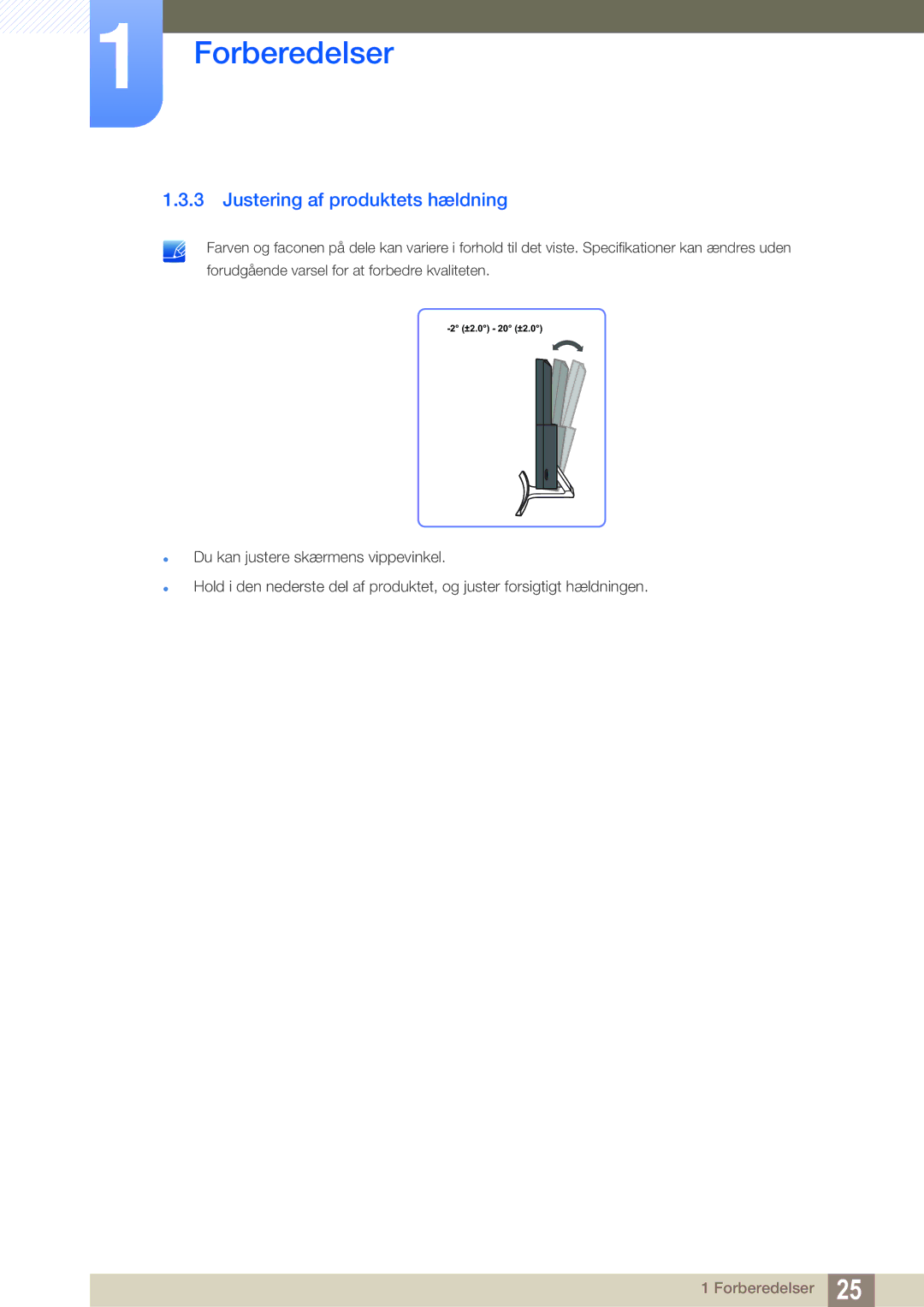 Samsung LS27E591CS/EN manual Justering af produktets hældning 