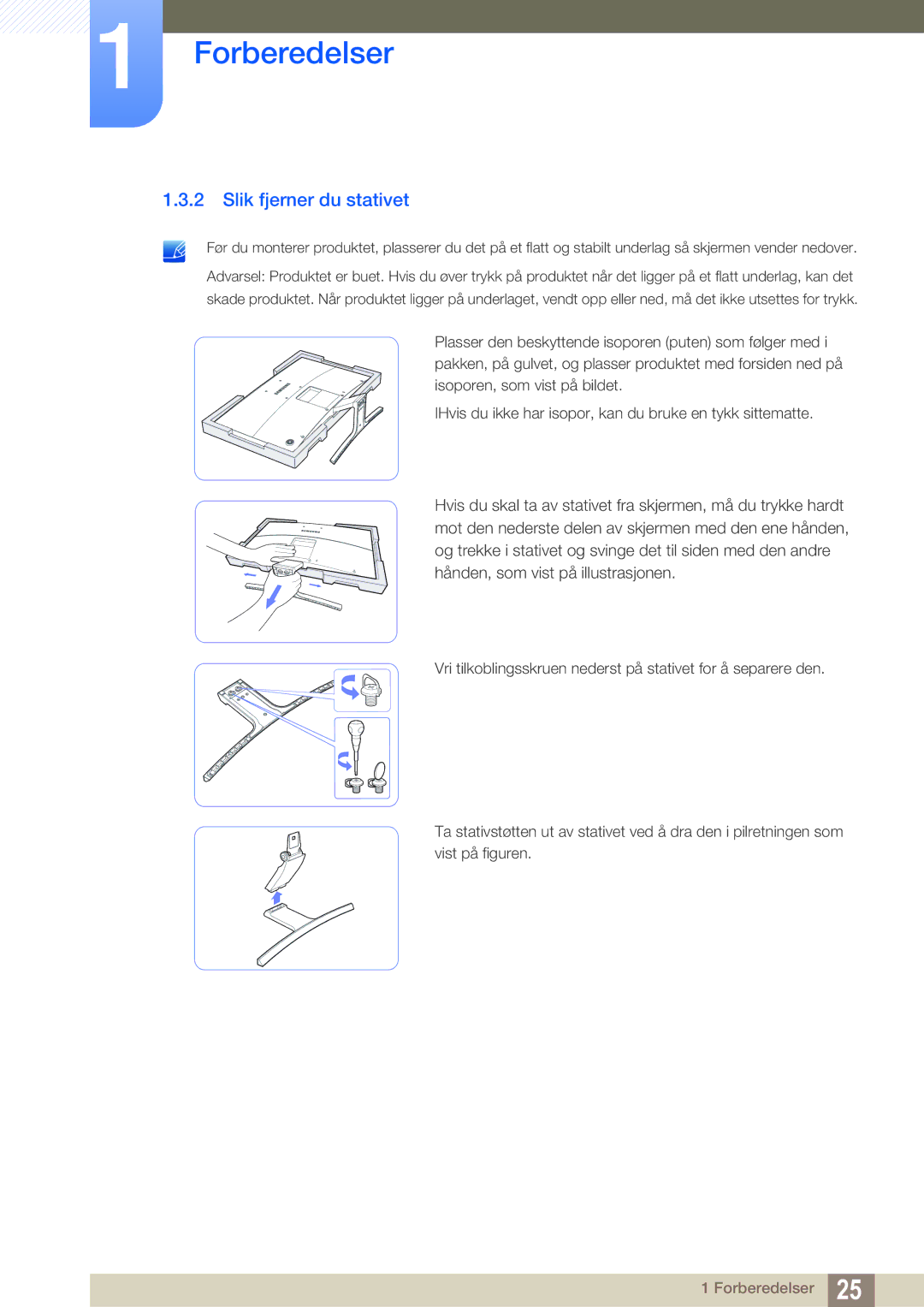 Samsung LS27E591CS/EN manual Slik fjerner du stativet 