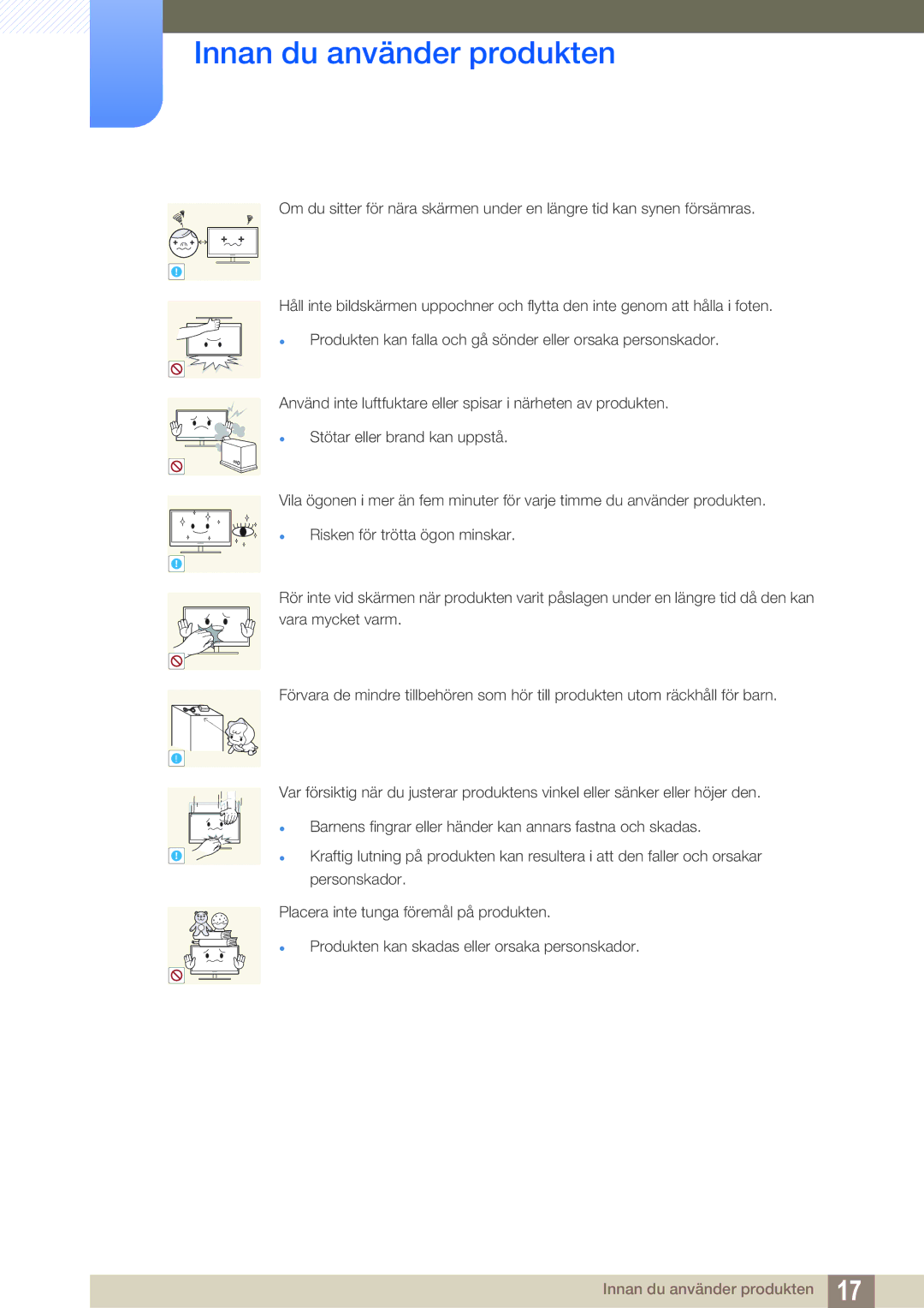 Samsung LS27E591CS/EN manual Innan du använder produkten 