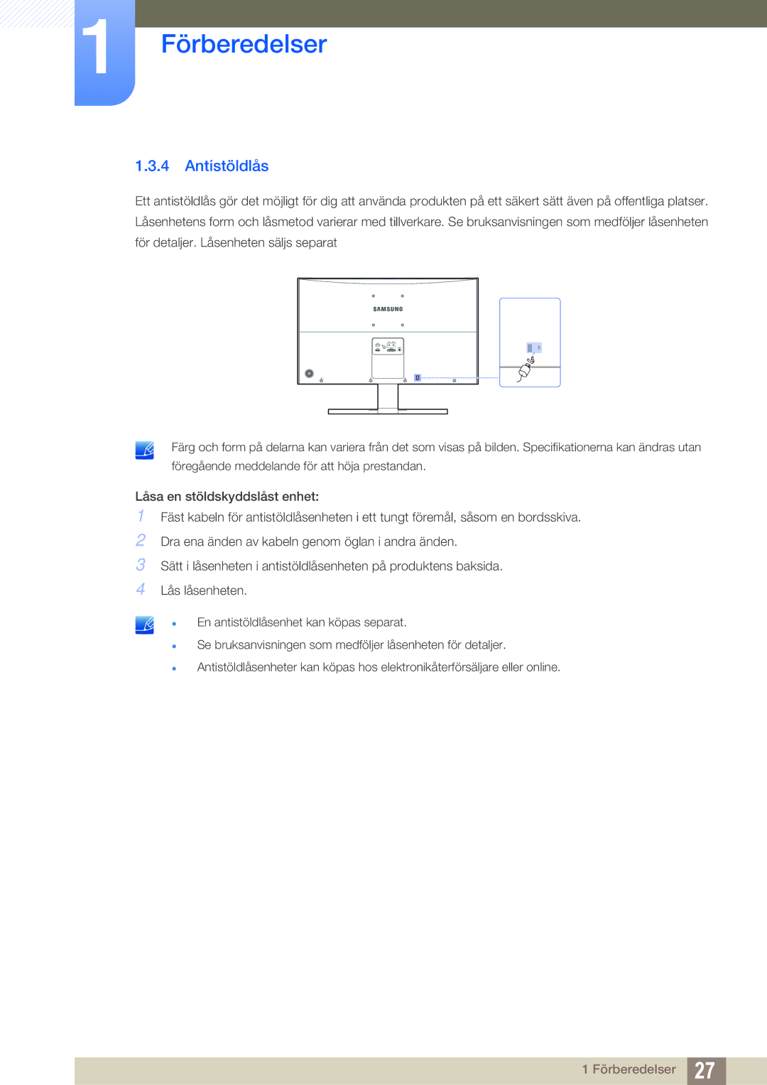 Samsung LS27E591CS/EN manual Antistöldlås 