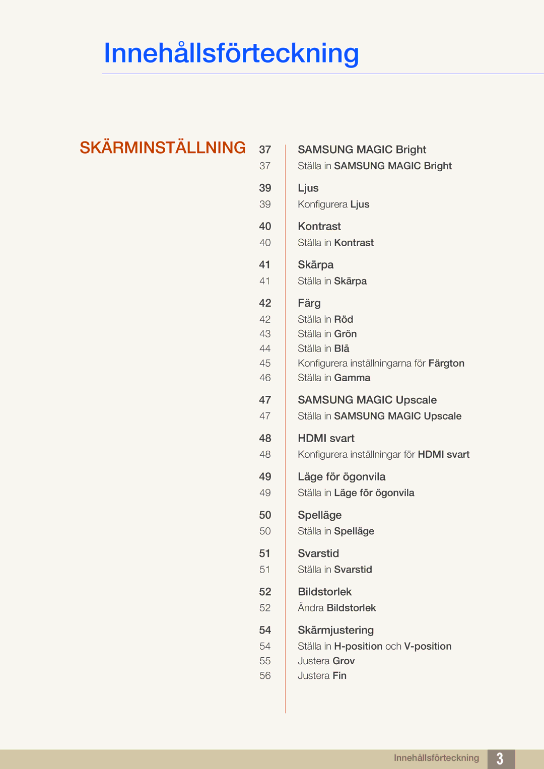 Samsung LS27E591CS/EN manual Skärminställning 