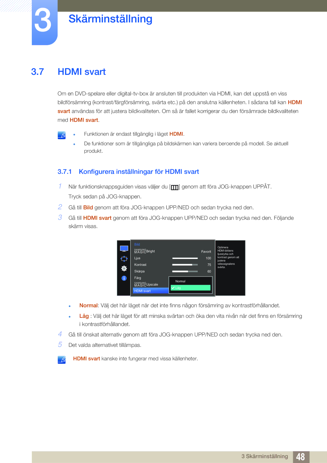 Samsung LS27E591CS/EN manual Konfigurera inställningar för Hdmi svart 