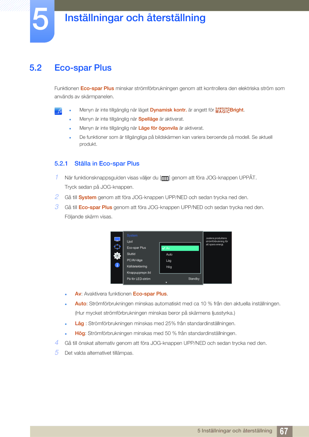 Samsung LS27E591CS/EN manual 1 Ställa in Eco-spar Plus 