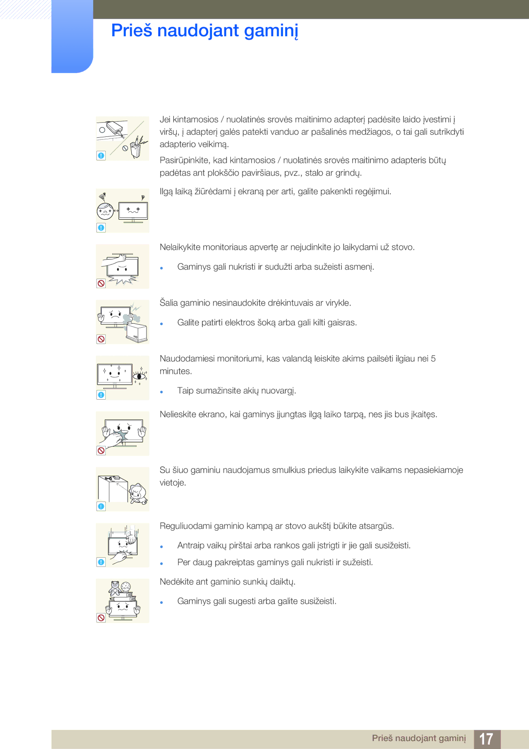 Samsung LS27E591CS/EN manual Prieš naudojant gaminį 