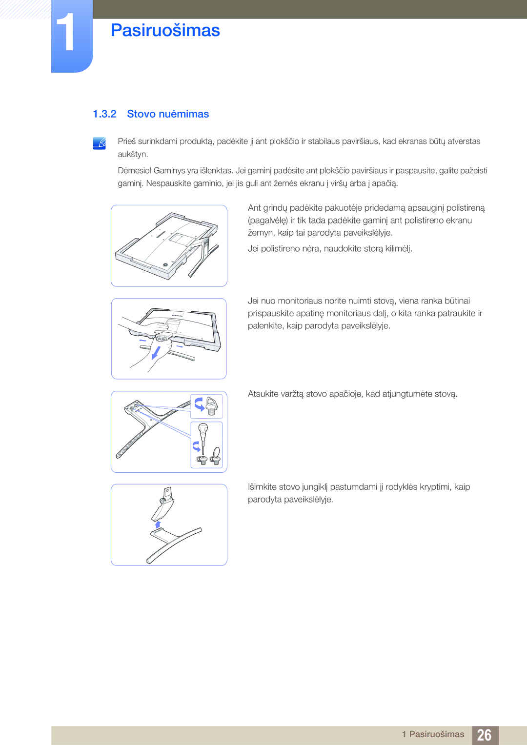 Samsung LS27E591CS/EN manual Stovo nuėmimas 