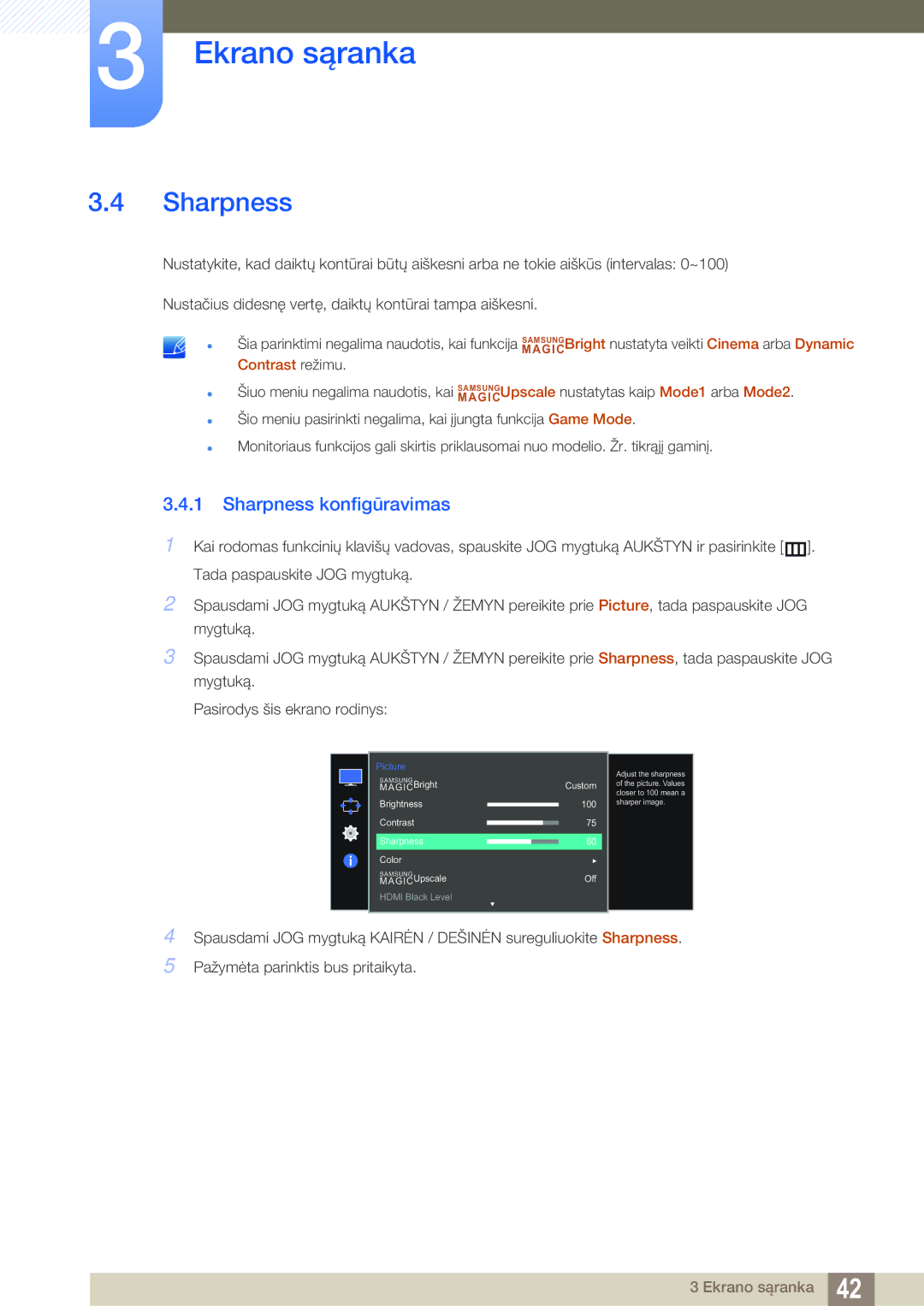 Samsung LS27E591CS/EN manual Sharpness konfigūravimas 