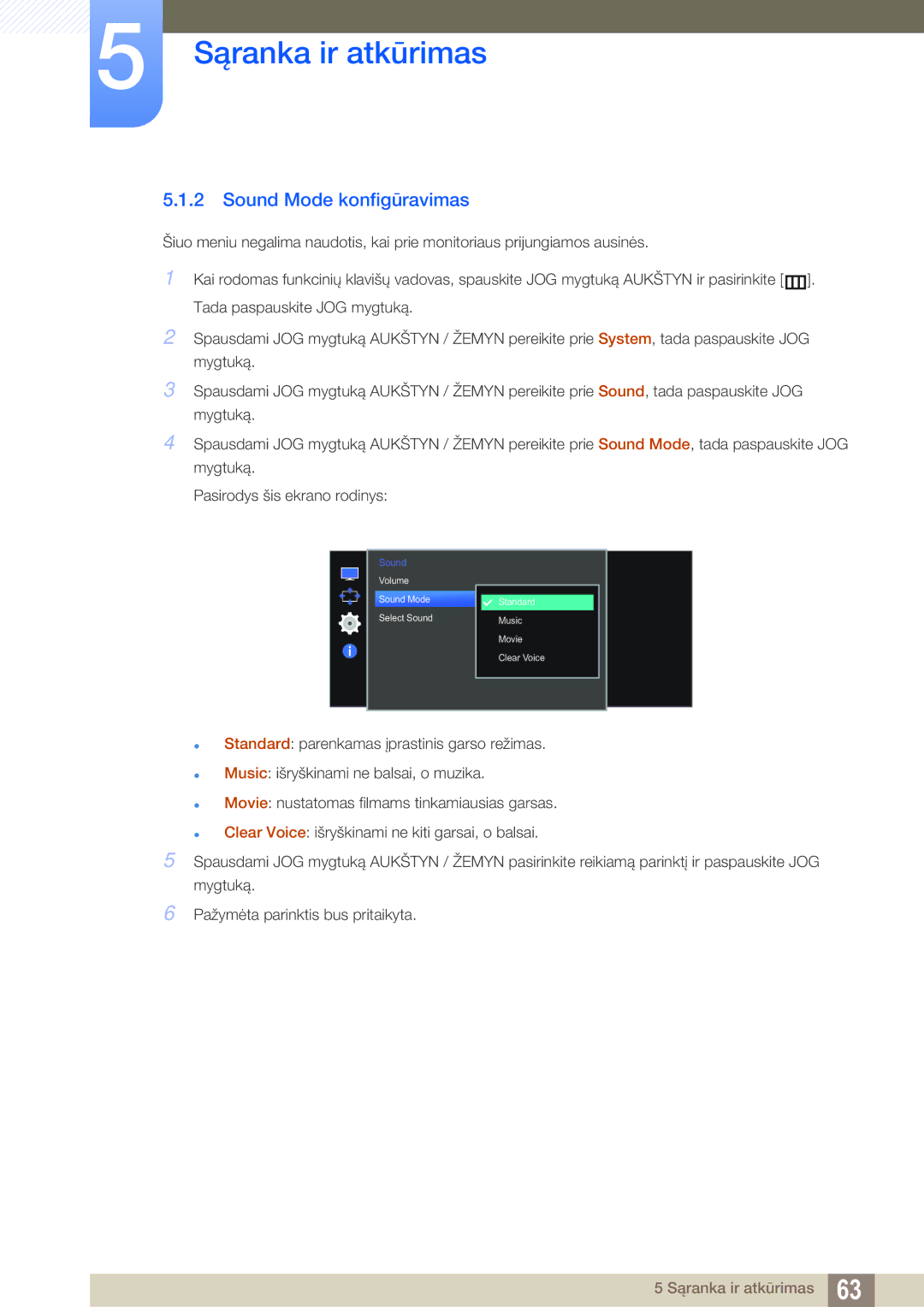 Samsung LS27E591CS/EN manual Sound Mode konfigūravimas 