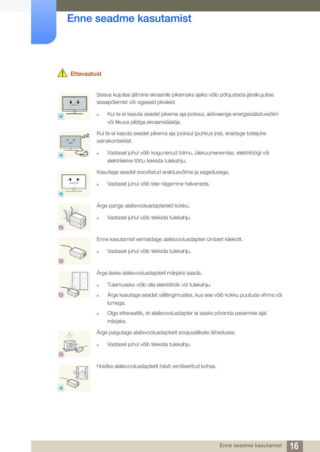 Samsung LS27E591CS/EN manual Ettevaatust 