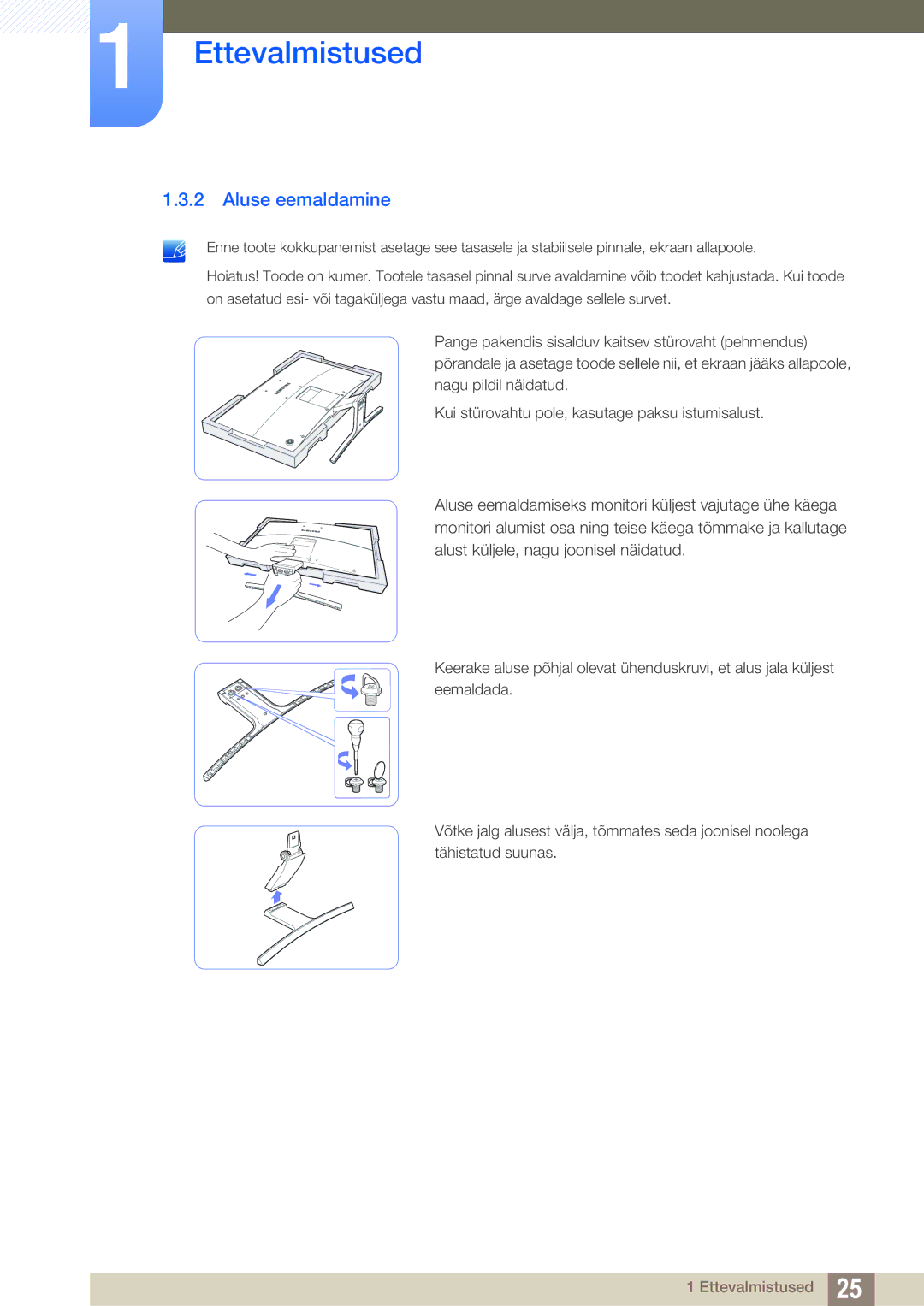 Samsung LS27E591CS/EN manual Aluse eemaldamine 