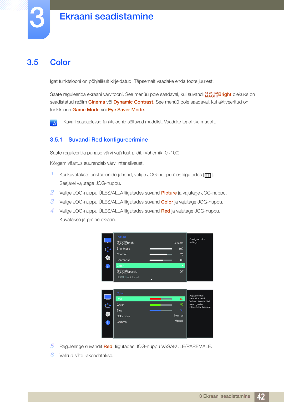 Samsung LS27E591CS/EN manual Color, Suvandi Red konfigureerimine 