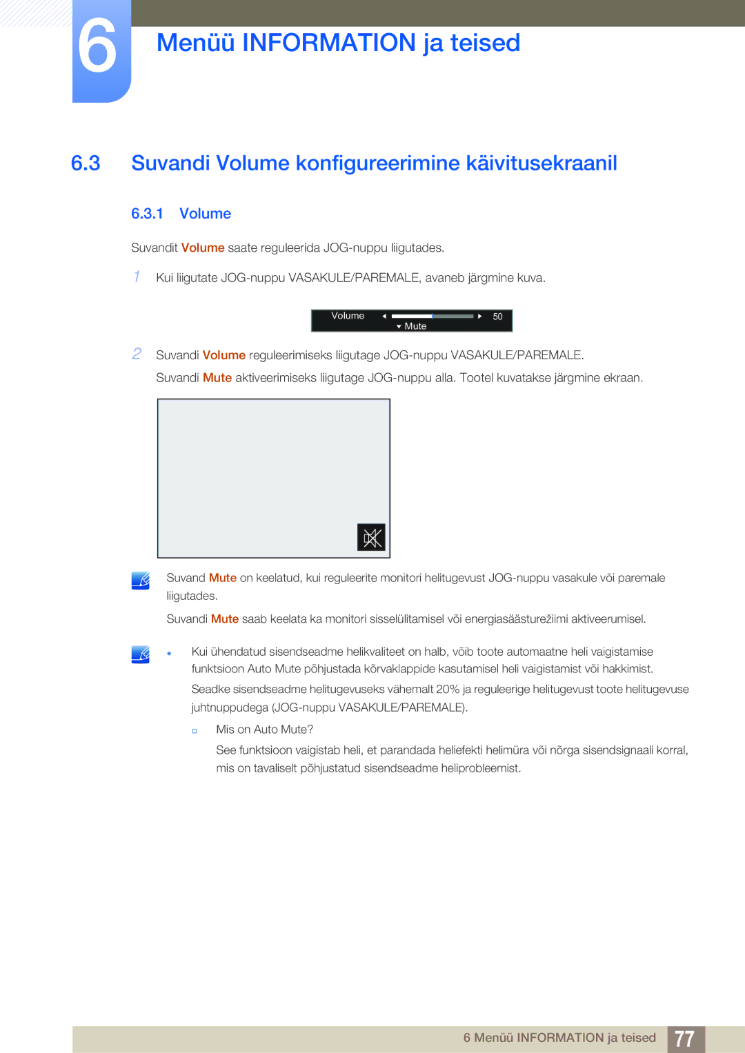 Samsung LS27E591CS/EN manual Suvandi Volume konfigureerimine käivitusekraanil 