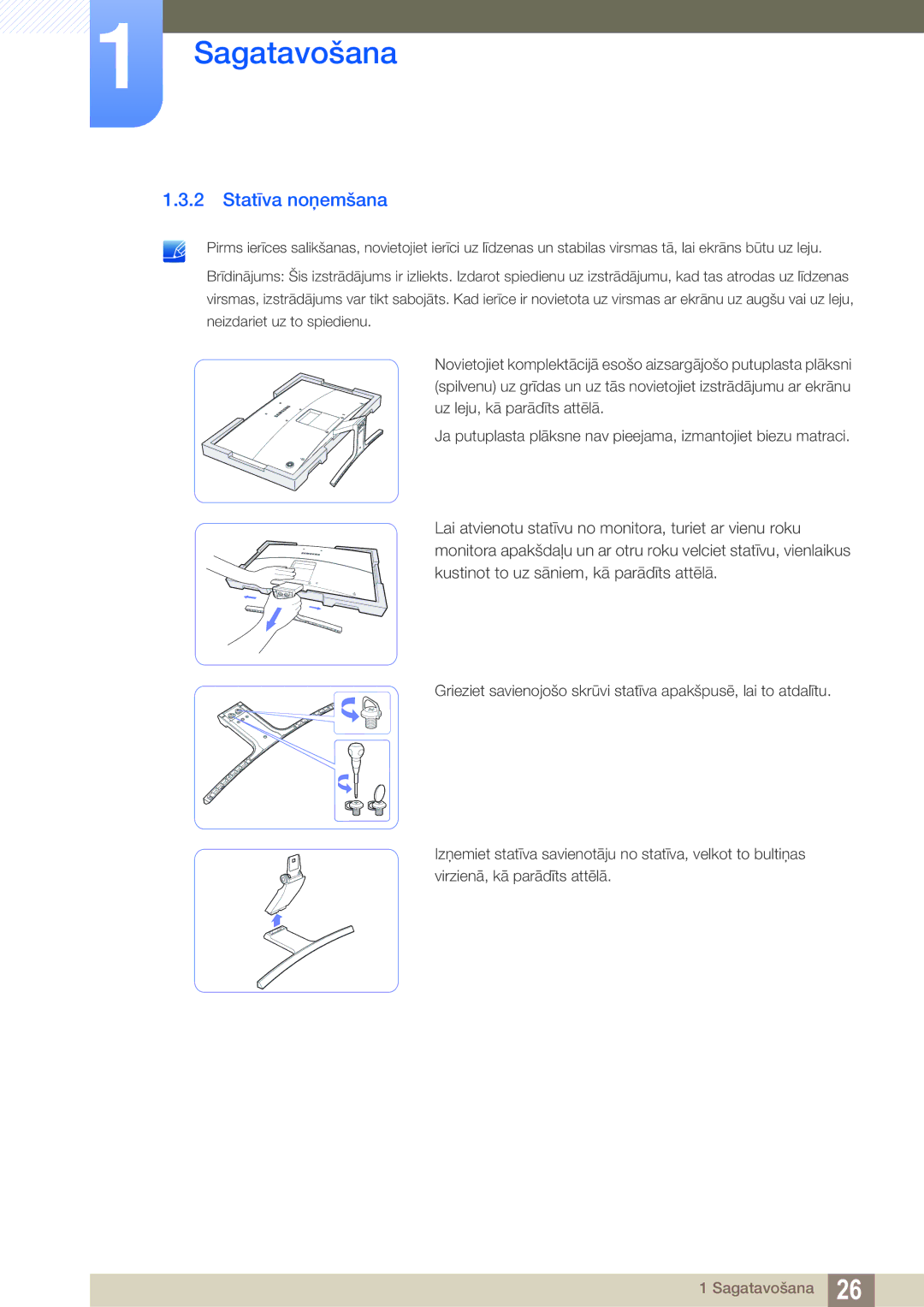 Samsung LS27E591CS/EN manual Statīva noņemšana 