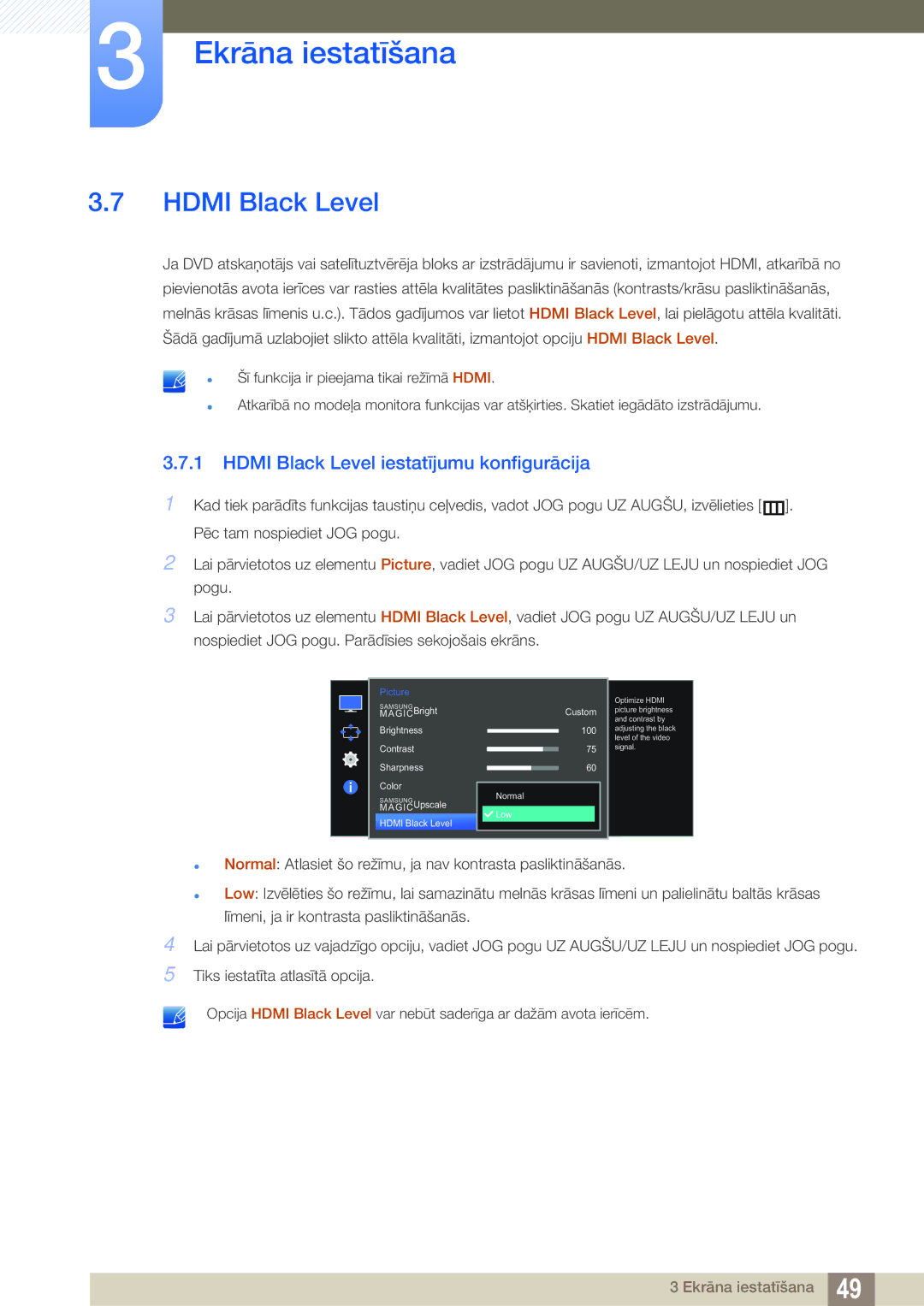 Samsung LS27E591CS/EN manual Hdmi Black Level iestatījumu konfigurācija 