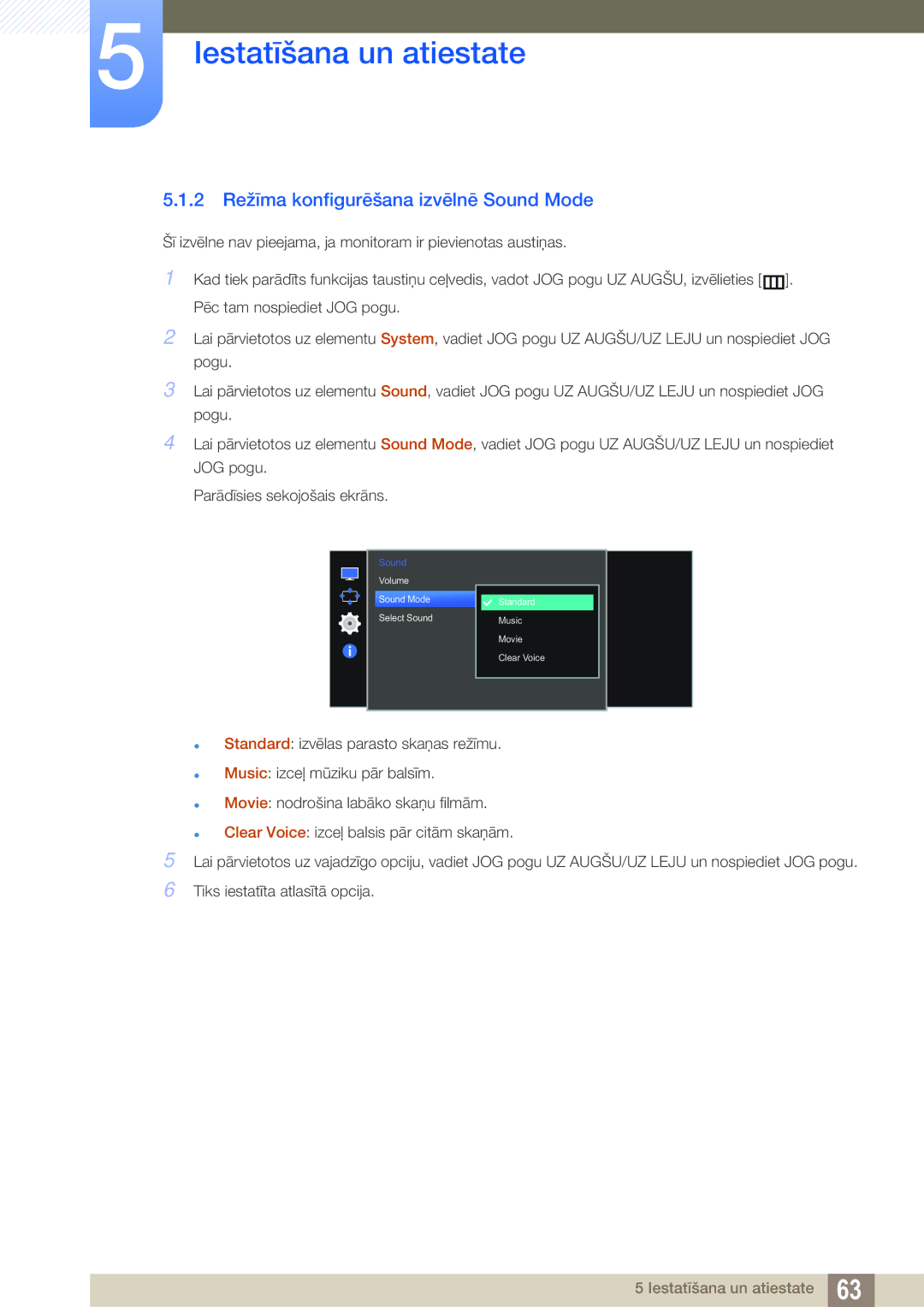 Samsung LS27E591CS/EN manual 2 Režīma konfigurēšana izvēlnē Sound Mode 