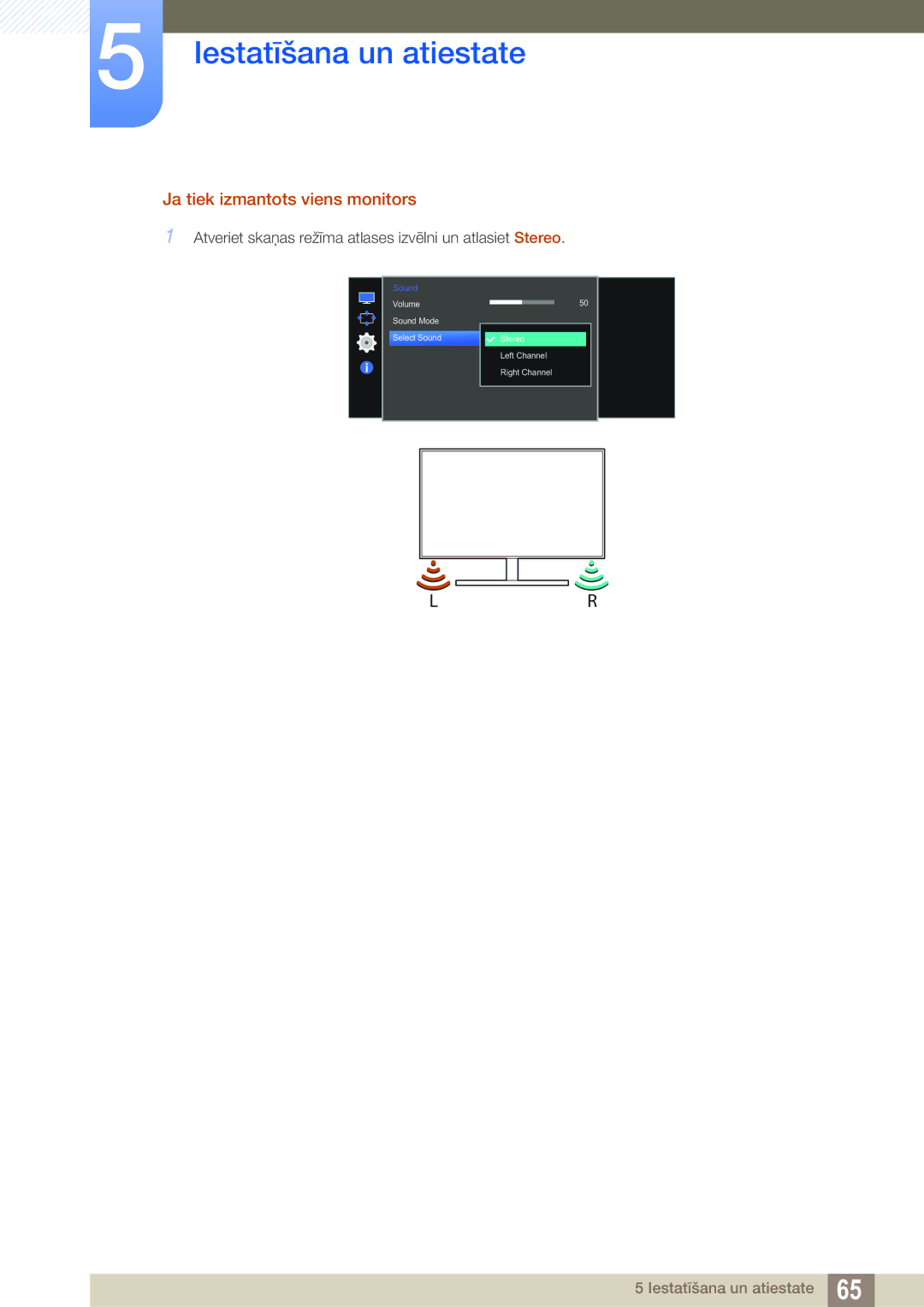 Samsung LS27E591CS/EN manual Ja tiek izmantots viens monitors 