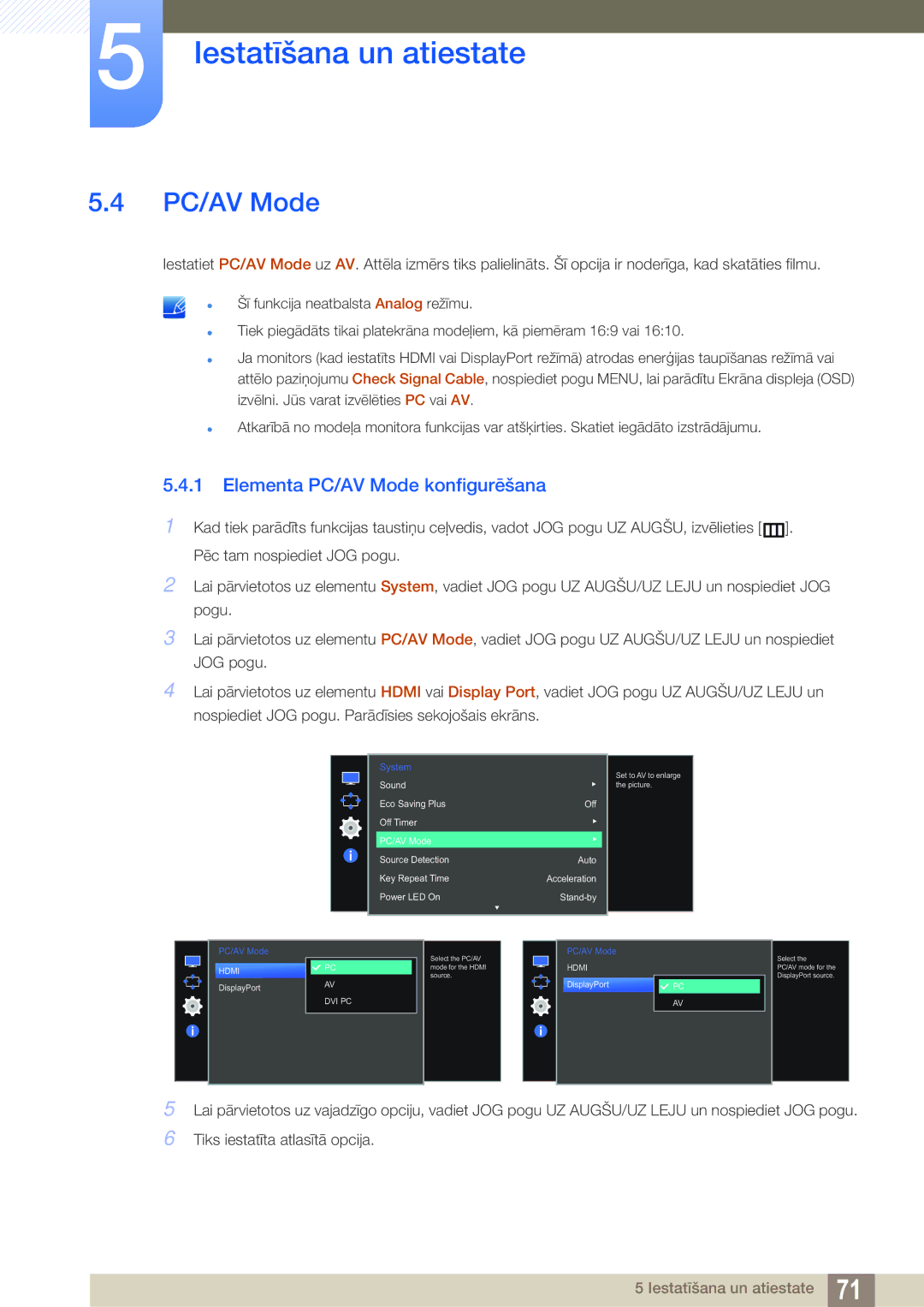 Samsung LS27E591CS/EN manual Elementa PC/AV Mode konfigurēšana 