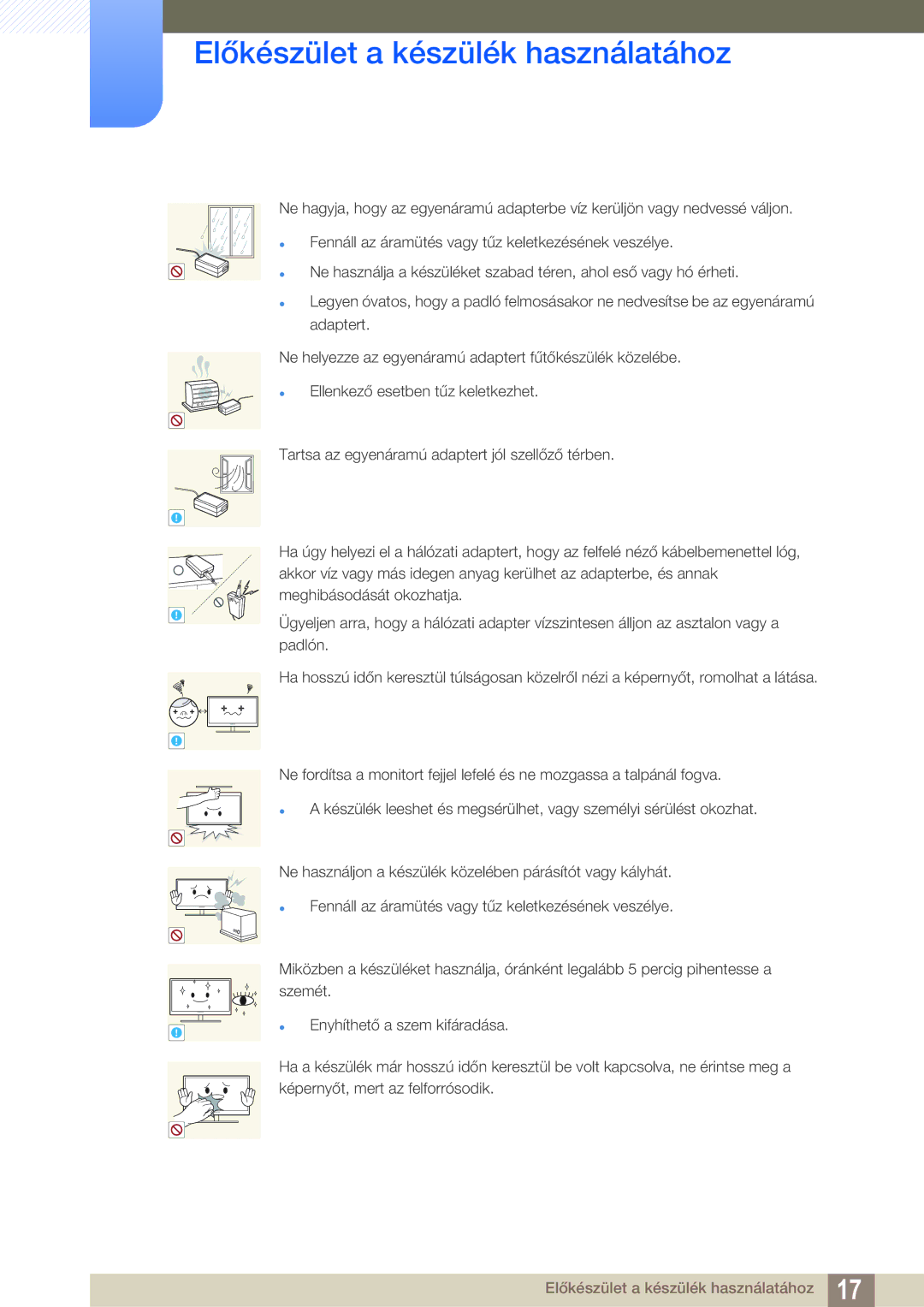 Samsung LS27E591CS/EN manual Előkészület a készülék használatához 