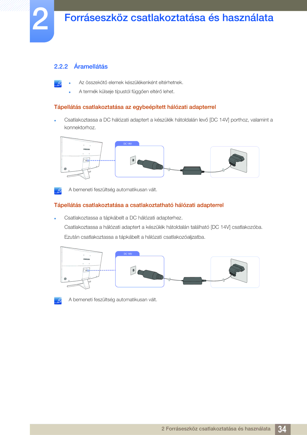 Samsung LS27E591CS/EN manual 2 Áramellátás 