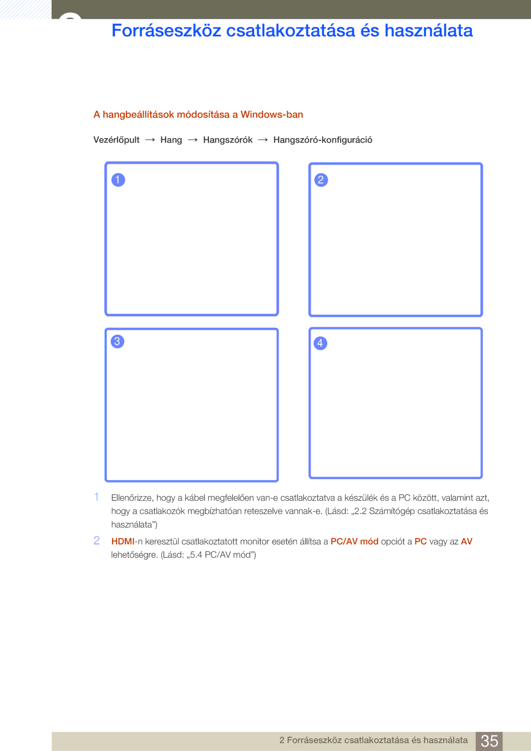 Samsung LS27E591CS/EN manual Hangbeállítások módosítása a Windows-ban 